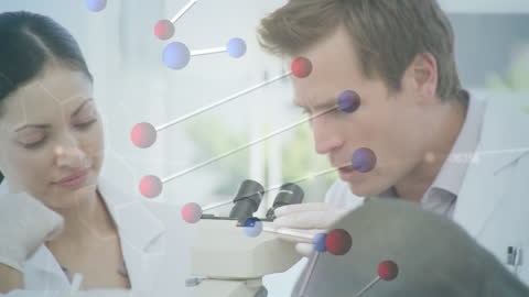 Scientists Analyzing Data with Network Connection Overlay