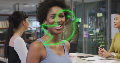 Confident Coworker Sharing Ideas in Modern Office Setting