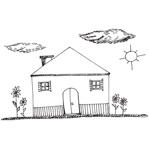childlike drawing of house with clouds and sun on transparent background - Download Free Stock Videos Pikwizard.com