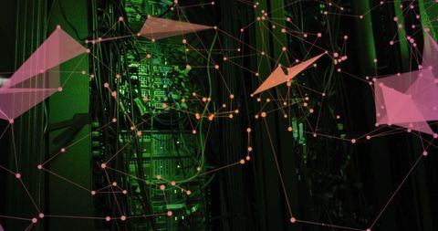 Futuristic Server Racks and Connectivity in Green-Hued Data Center