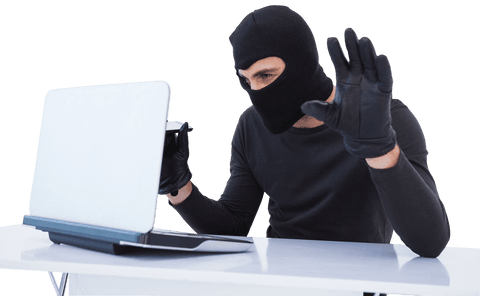 cunning burglar hacking laptop in mask on transparent background - Download Free Stock Videos Pikwizard.com