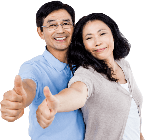 Excited Couple Giving Thumbs Up with Bright Smiles