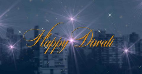 Happy Diwali with Sparkling Fireworks and Cityscape Background - Download Free Stock Images Pikwizard.com