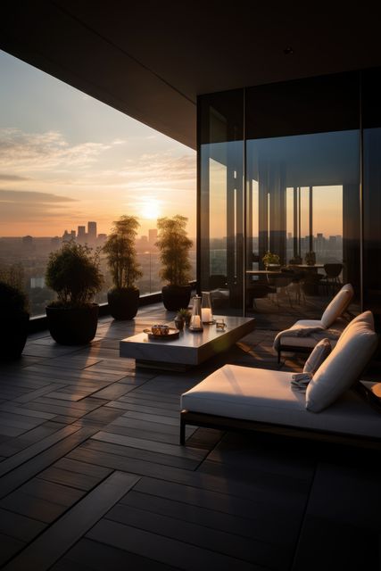 Modern Terrace With Cityscape at Sunset - Download Free Stock Images Pikwizard.com