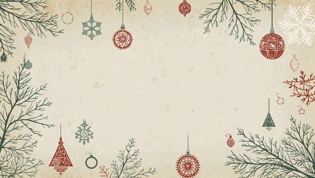 Vintage Holiday Background with Pine Sprigs and Baubles