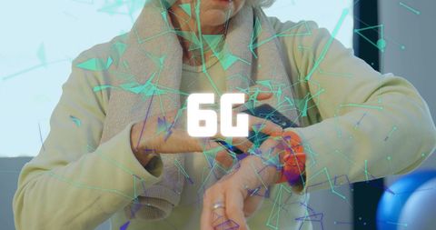 Woman interacting with 6g technology on devices