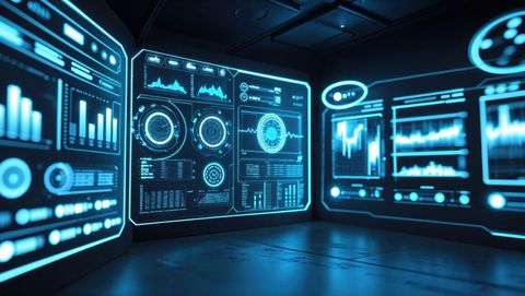 Futuristic holographic dashboard in sci-fi control room