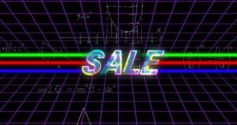 Futuristic Neon SALE Graphic with Math Formulas
