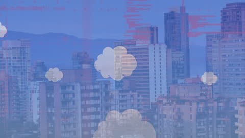 Futuristic Data Visualization Overlaying Urban Skyline