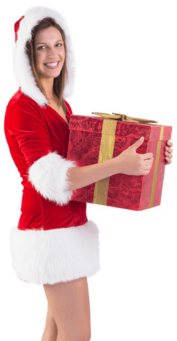 Transparent Festive Woman with Gift for Holiday Season