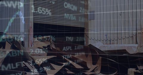 Global data overlay on industrial waste background