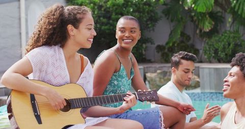 Diverse Friends Enjoying Music by Poolside - Download Free Stock Images Pikwizard.com