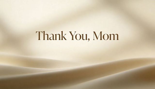 Thank you, mom on cream satin backdrop — elegant minimalist mother's day greeting design