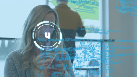 Digital Counting Animation with Woman Using Smartphone