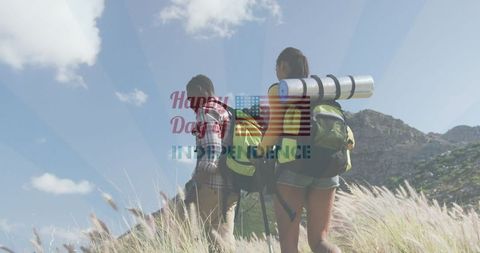 Diverse Couple Hiking for Independence Day Adventure