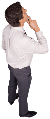 Transparent Businessman Touching Chin in Thought