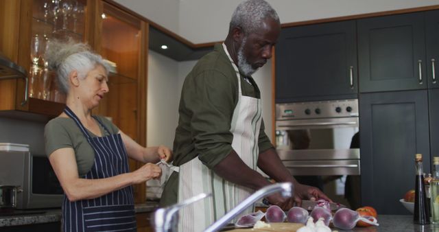 Elderly Couple in Kitchen Practice Self-Isolation Lockdown at Home Mutual Support - Download Free Stock Images Pikwizard.com