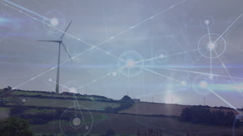 Conceptual Network Overlay with Wind Turbines in Rural Landscape
