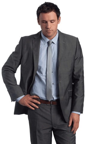 Professional Businessman in Gray Suit with Serious Expression on Transparent Background