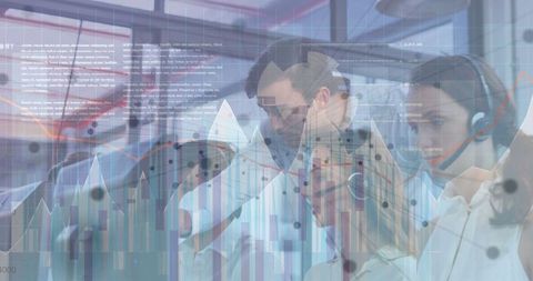 Business Professionals Analyzing Data with Digital Chart Graphics