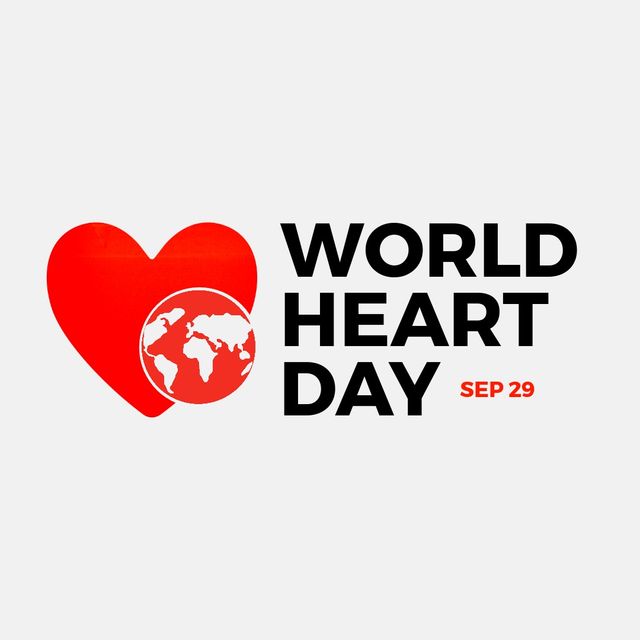 World heart day text banner with red heart and globe icon against white background. World heart day awareness concept