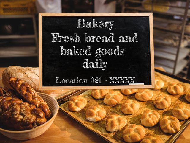 Fresh Bakery Bread and Pastries Display with Chalkboard Sign - Download Free Stock Templates Pikwizard.com