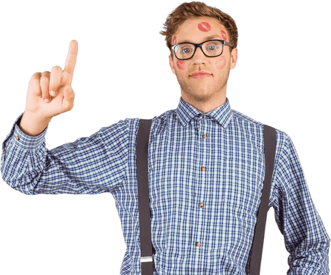 transparent geeky man with lipstick marks pointing up - Download Free Stock Videos Pikwizard.com