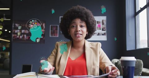 Innovative Businesswoman in Virtual Meeting with Digital Screens