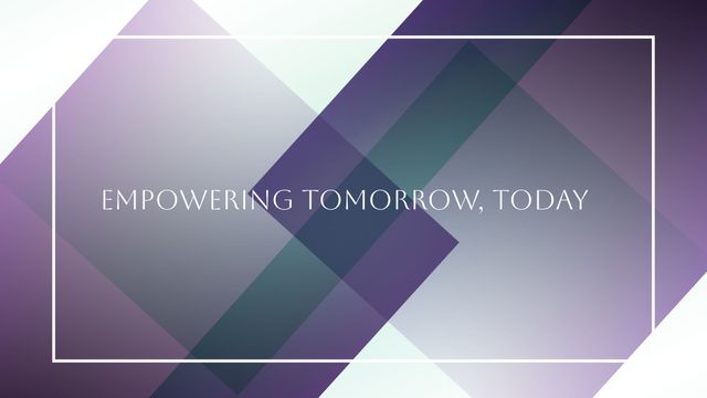 Purple geometric pattern background featuring inspirational text 'Empowering Tomorrow, Today' at the center. Ideal for business presentations, motivational posters, and digital marketing materials.