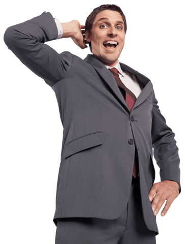 Excited Caucasian Businessman in Suit on Transparent Background