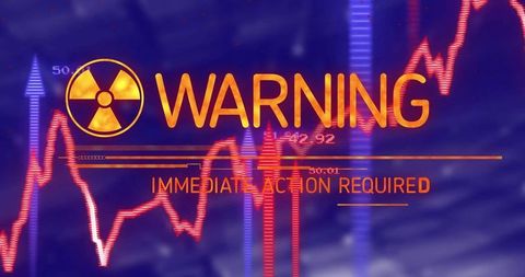 Radiation warning alert with digital interface graphics