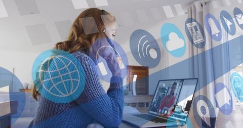 Woman Using Smartphone and Laptop for Remote Digital Communication