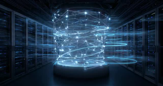 Holographic Network Display Illuminating Server Room