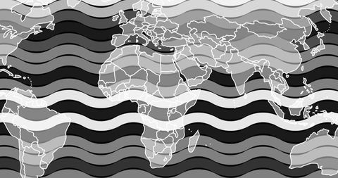 Abstract World Map with Wavy Gray Patterns