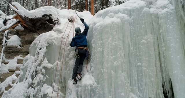 Climber Ascending Ice Wall with Gear - Download Free Stock Images Pikwizard.com