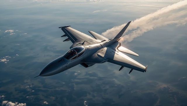 Sleek Fighter Jet Flying at High Altitude with Vapor Trail
