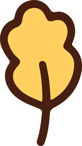 Minimalist autumn yellow leaf with bold outline on transparent background