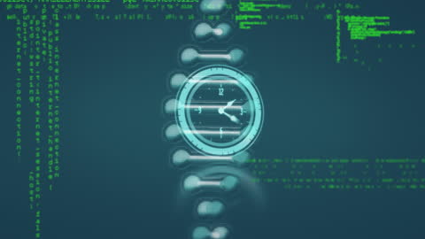 Futuristic DNA Strand and Clock with Digital Code Overlay