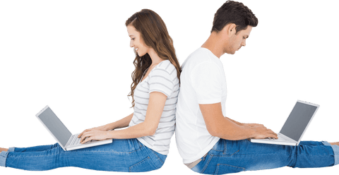 Transparent Background of Couple Using Laptops Back to Back - Download Free Stock Videos Pikwizard.com
