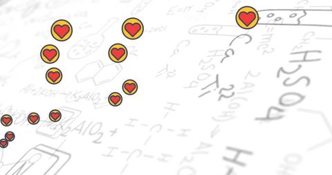 Heart Emojis Over Chemical Equations Symbolizing Love and Science