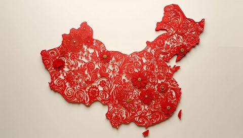 Elegant Floral Filigree Map of China in Intricate Design