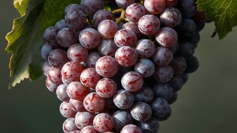 Sunlit Grapes Swaying on Vine in Gentle Breeze