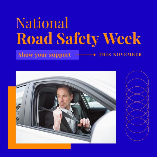 National Road Safety Week Promotion Businessman Fastening Seatbelt - Download Free Stock Templates Pikwizard.com