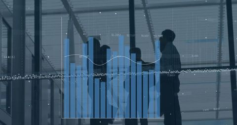 Silhouettes of Business Professionals Behind Digital Graphs