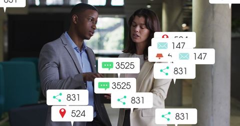 Diverse Business Team Navigating Social Media Analytics