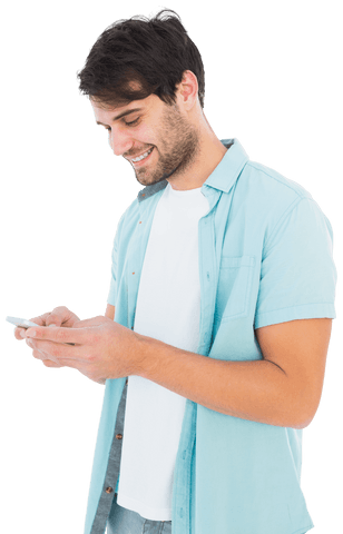 Transparent Casual Young Man Texting on Smartphone Smiling - Download Free Stock Videos Pikwizard.com