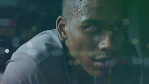 Determined Athlete in Digital Overlay for Fitness Motivation