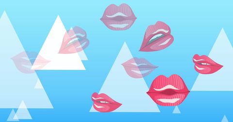 Colorful Lips Icon Pattern on Abstract Blue Background