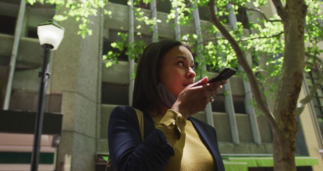 Woman Using Smartphone Outdoors During Pandemic - Download Free Stock Images Pikwizard.com