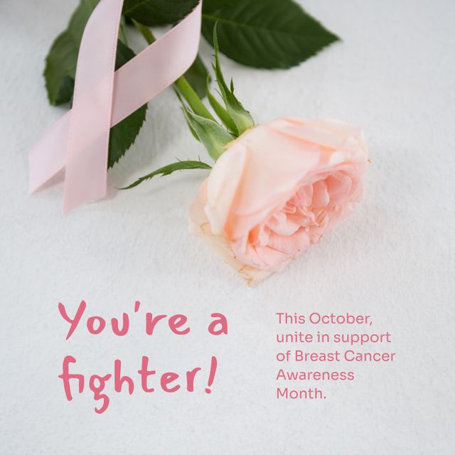 Breast Cancer Awareness Month Poster with Pink Ribbon and Rose - Download Free Stock Templates Pikwizard.com